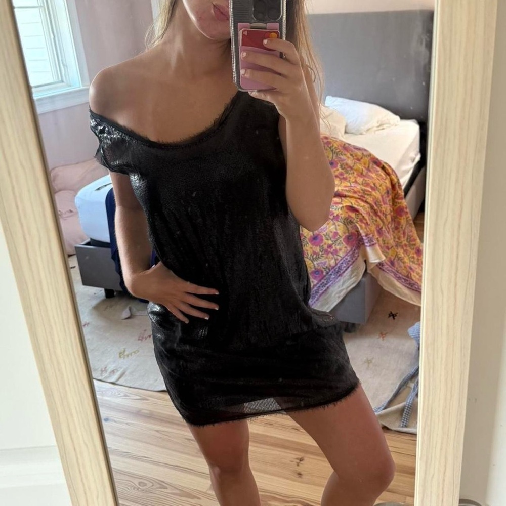 Ella Moss Black Sequin Mesh Top